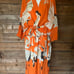 Orange Stork Crepe Long Kimono