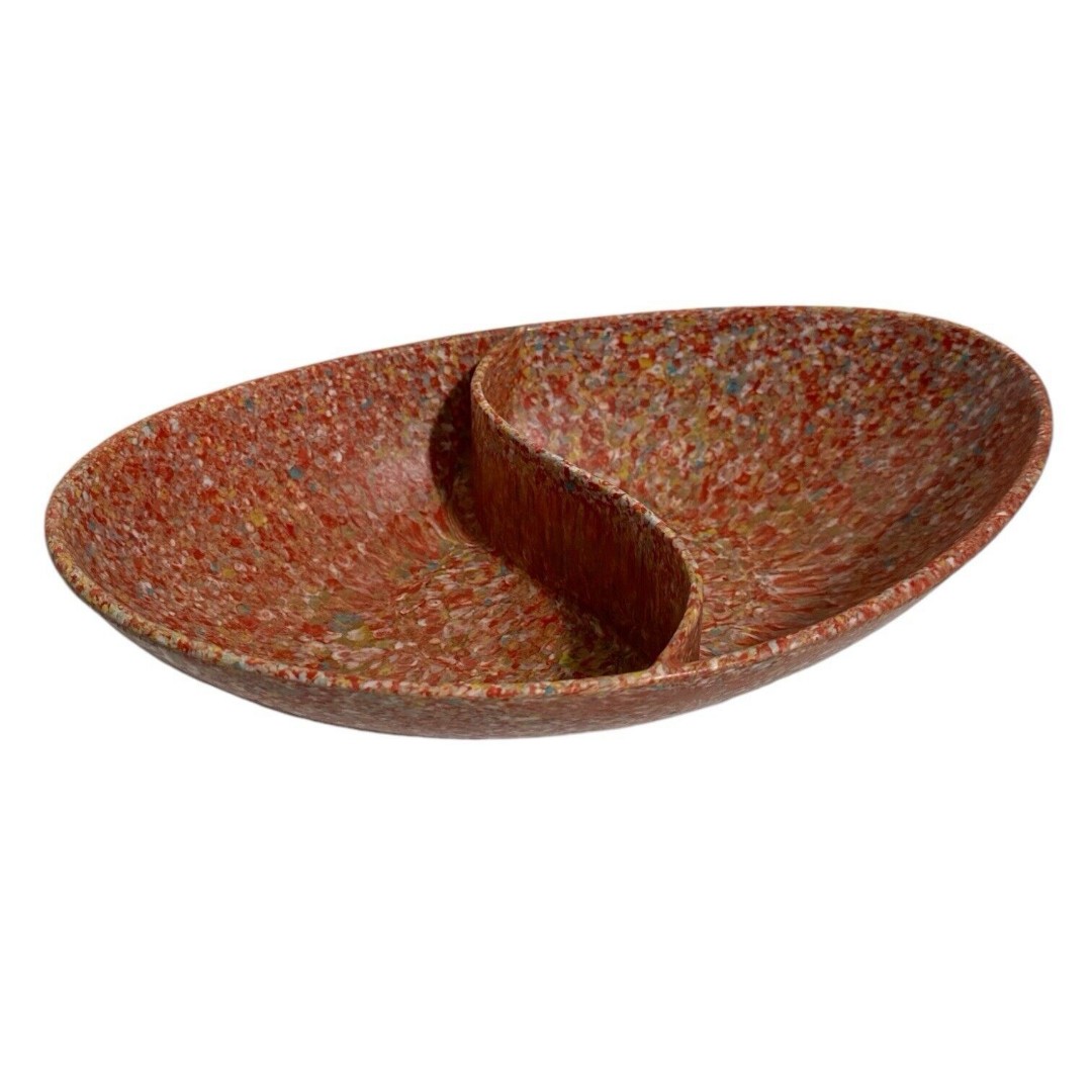 Spaulding Ware VTG Red Confetti Splatter Speckle Melmac Divided Serving Bowl