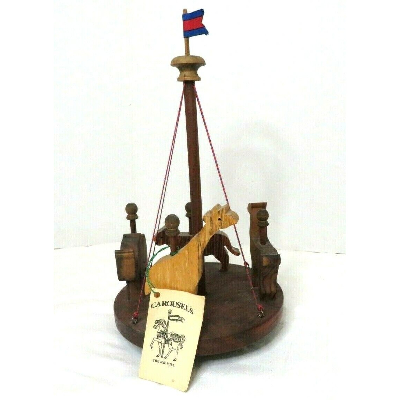 Handcrafted Wooden 15 Spinning Carousel Toy Animals Maple/Walnut/Zebrawood USA