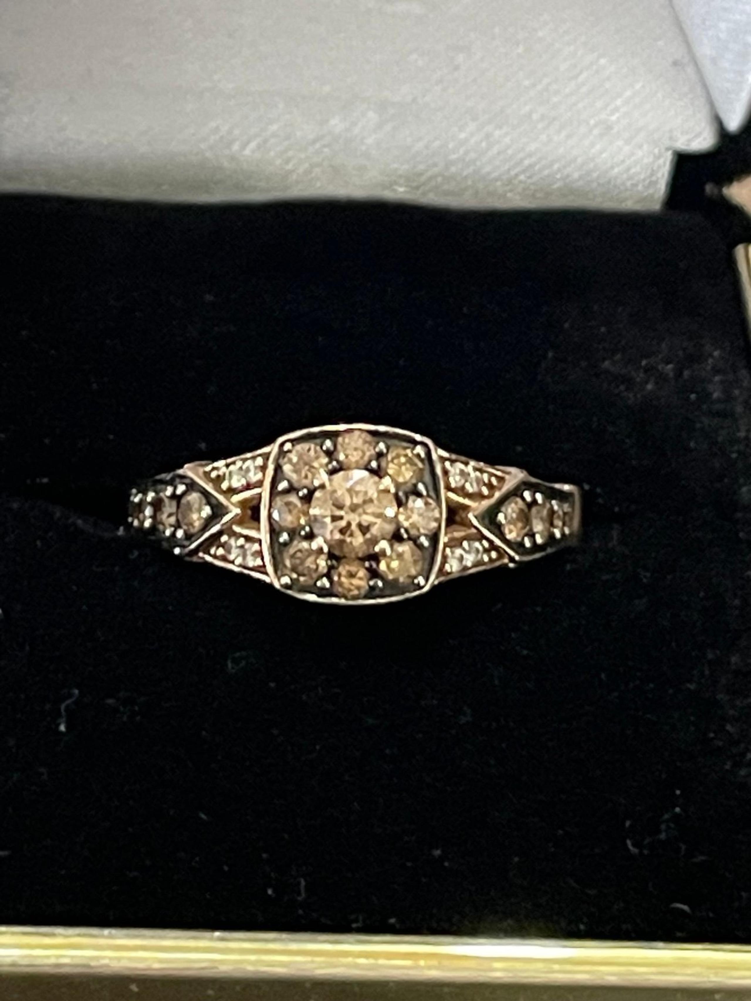 Le Vian 14kt Strawberry Gold Chocolate and White Diamond ring 1cctw Size 6.75