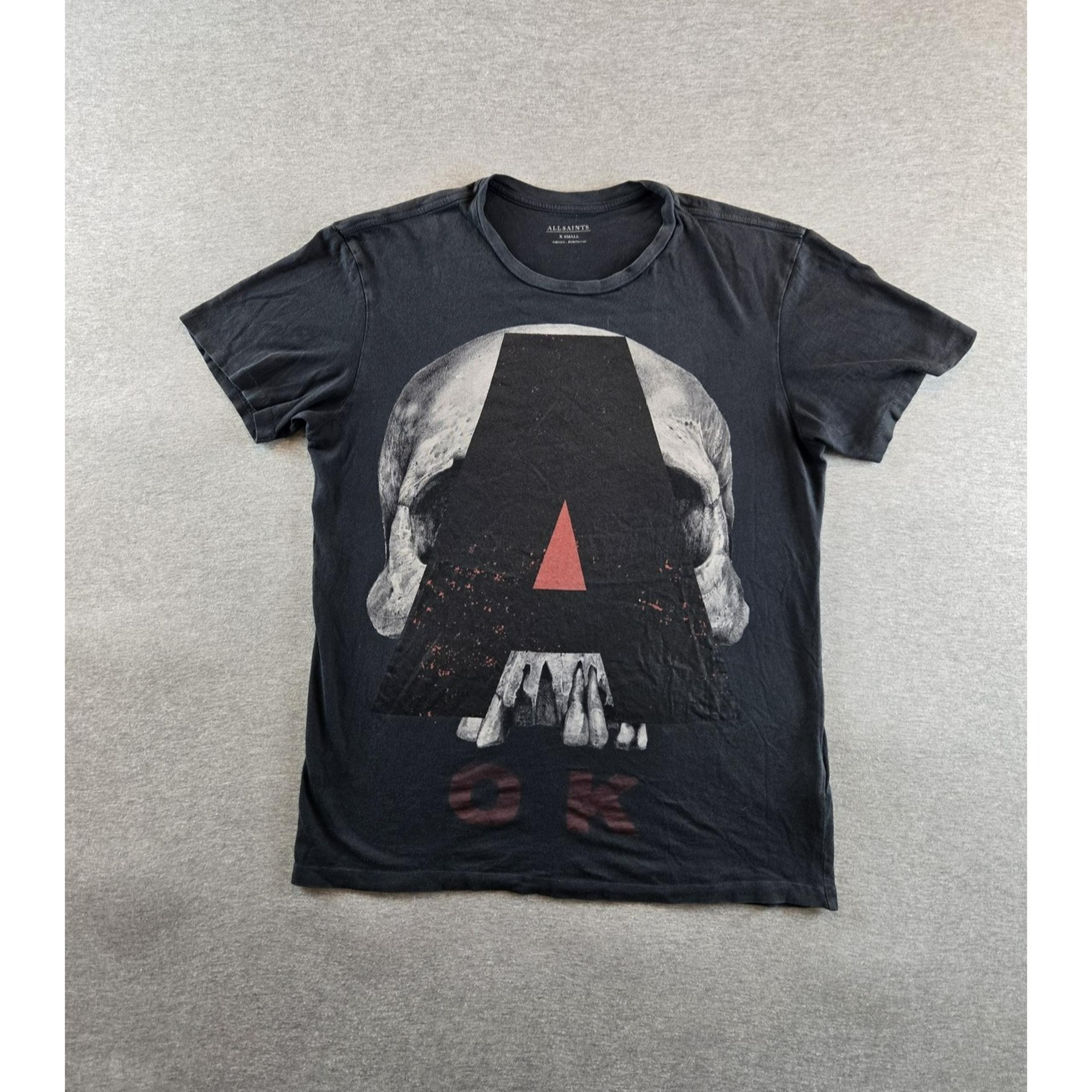 AllSaints Shirt Mens XS Black Skull Graphic A OK Crew Portugal Cotton Tee Grunge