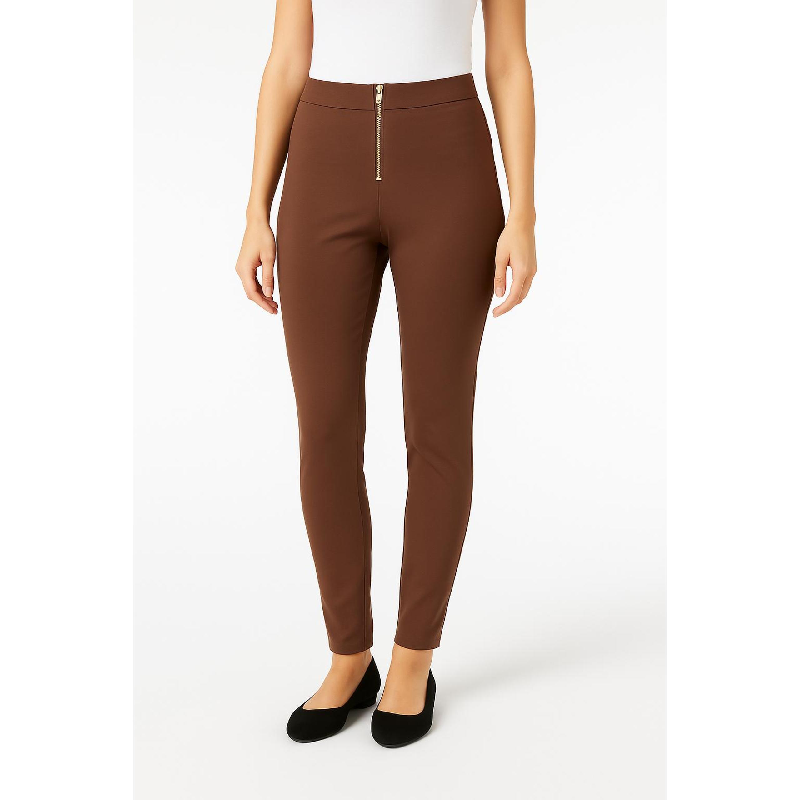 Worthington Pants Womens Size Medium Brown High Rise Gold Zipper Skinny Modern