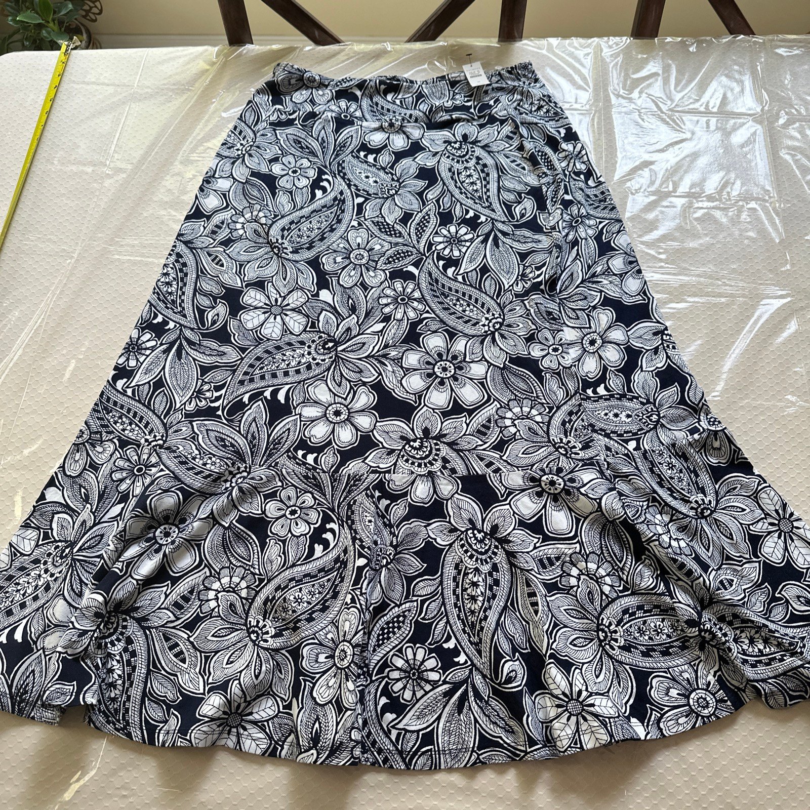 Talbots Navy Paisley A-Line Flare Maxi Skirt Modal Blend Size M NEW