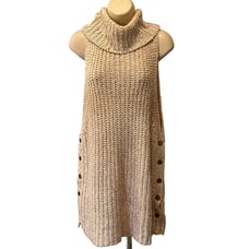 Free People Valentina Ivory Beige Turtleneck Sleeveless Tunic Sweater Sz XS