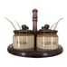 Vintage Stoneware Glazed Condiment Set Mustard Sauce Relish Ketchup Lazy Susan