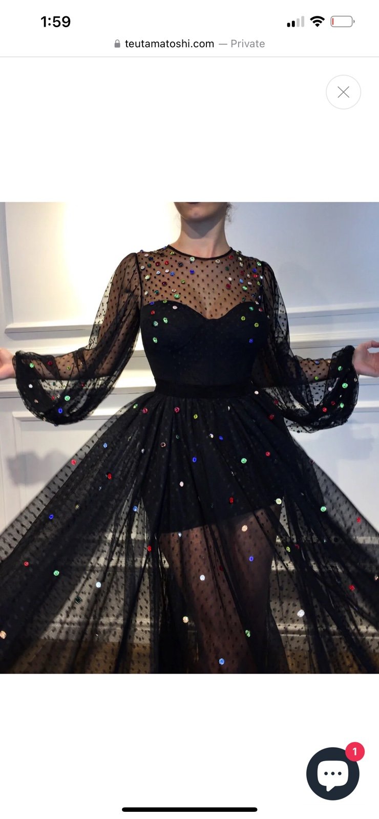 Matoshi Boutique Gem Embellishment Tulle Black Gown