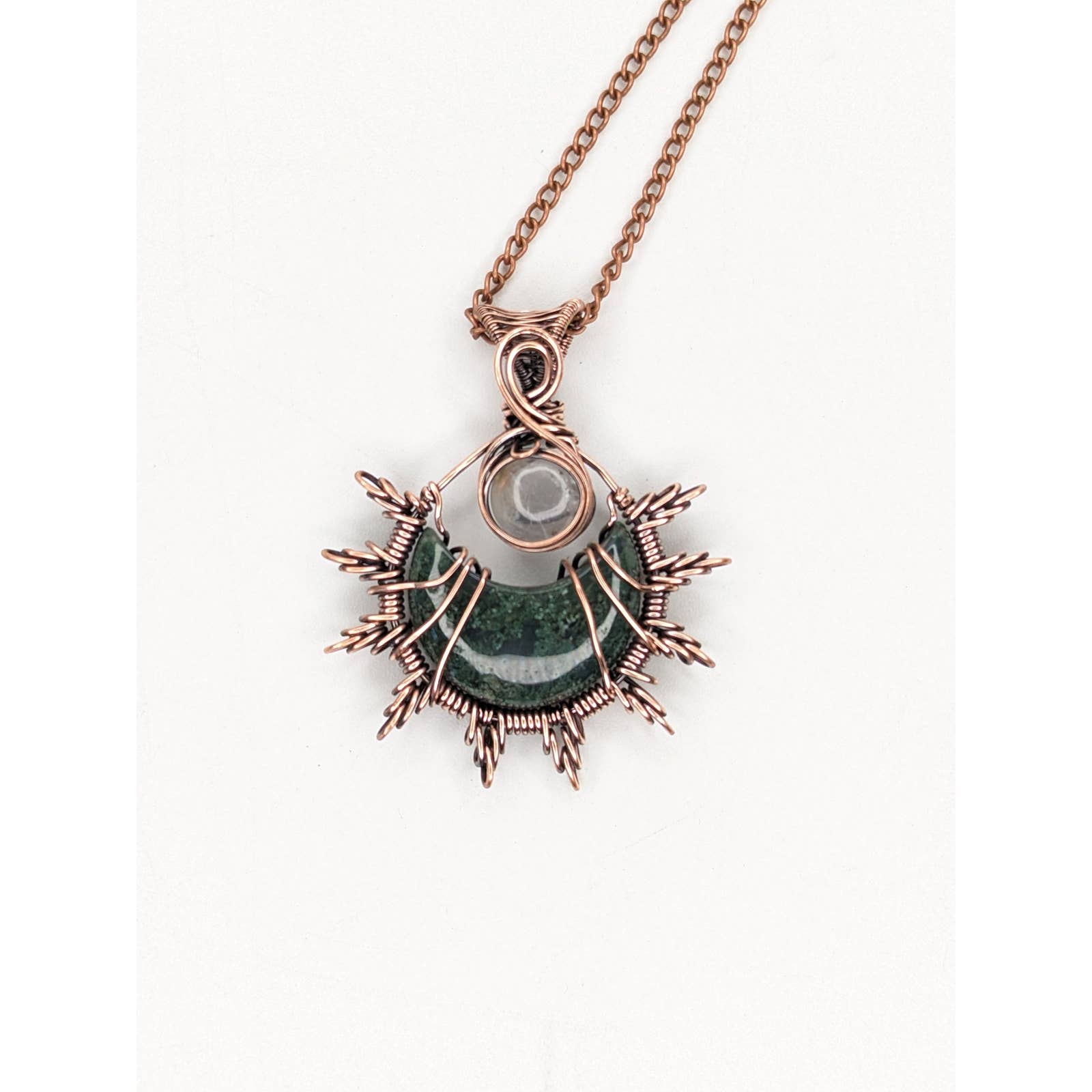 Moss Agate moon and Clear Quartz Star Pendant