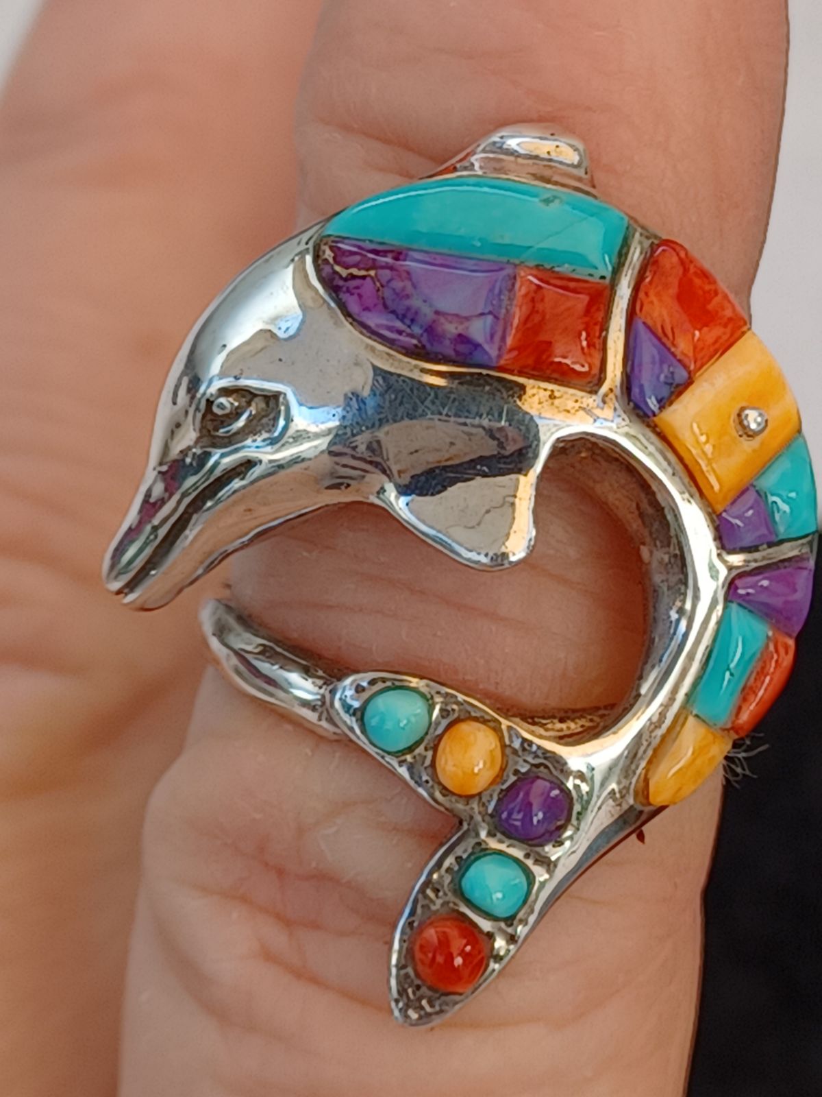 Rare Estate sterling turquoise :DOLPHIN RING- SZ8