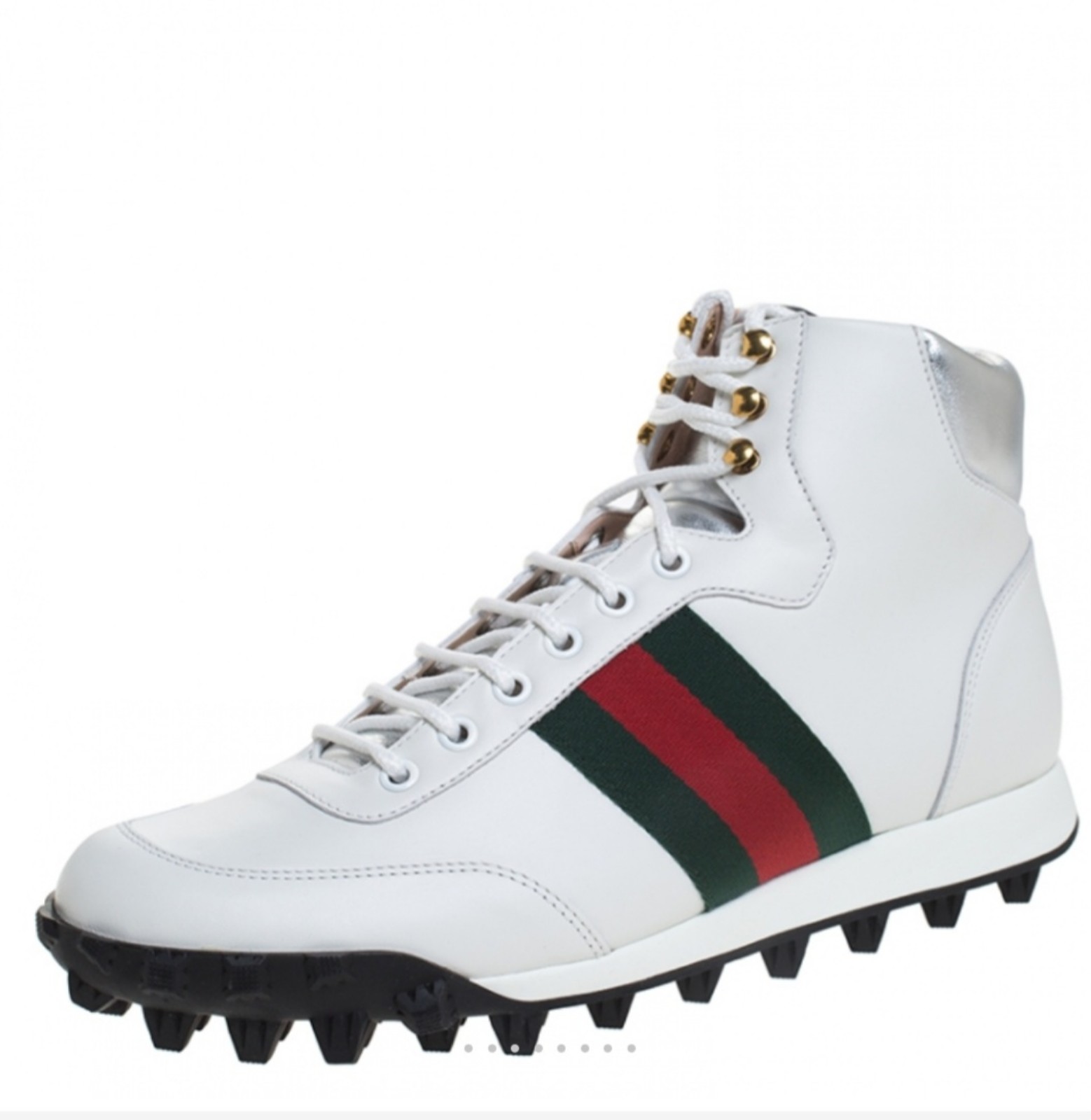 Gucci White Leather And Web Canvas High Top Sneaker Size Gucci 11, US 11.5