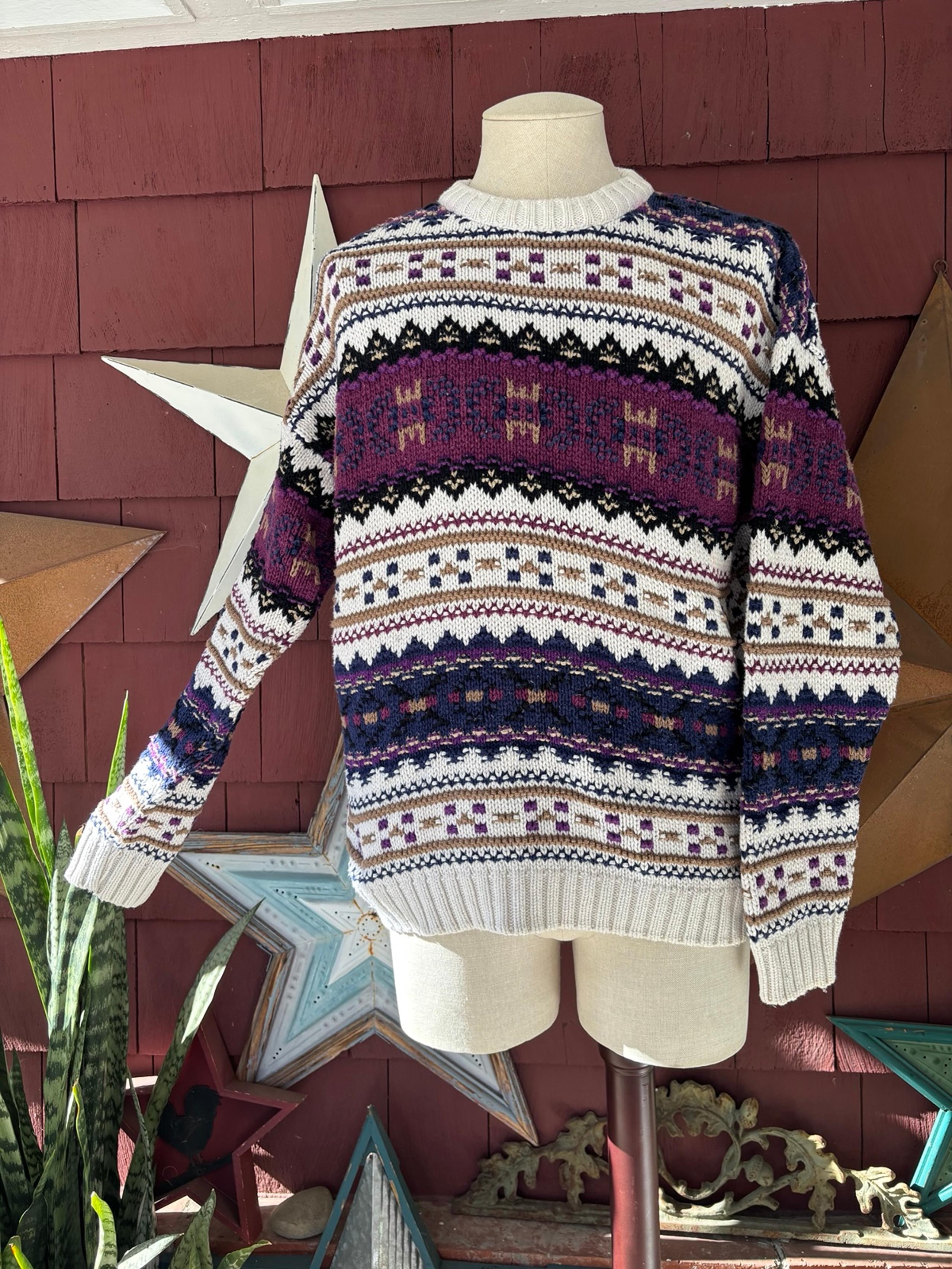 Vtg 90s Old Glory Sweater Quality Multicolor 100% Cotton USA Made Adult Size XL