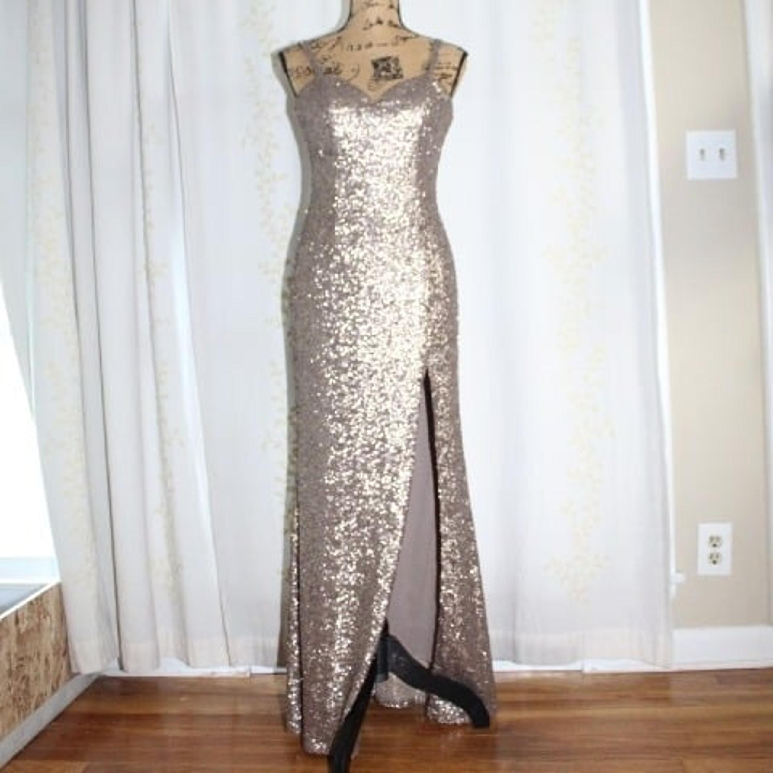 Sherri Hill Gold Sequin High Slit Maxi Formal Prom Gown Dress Women's Size 6
