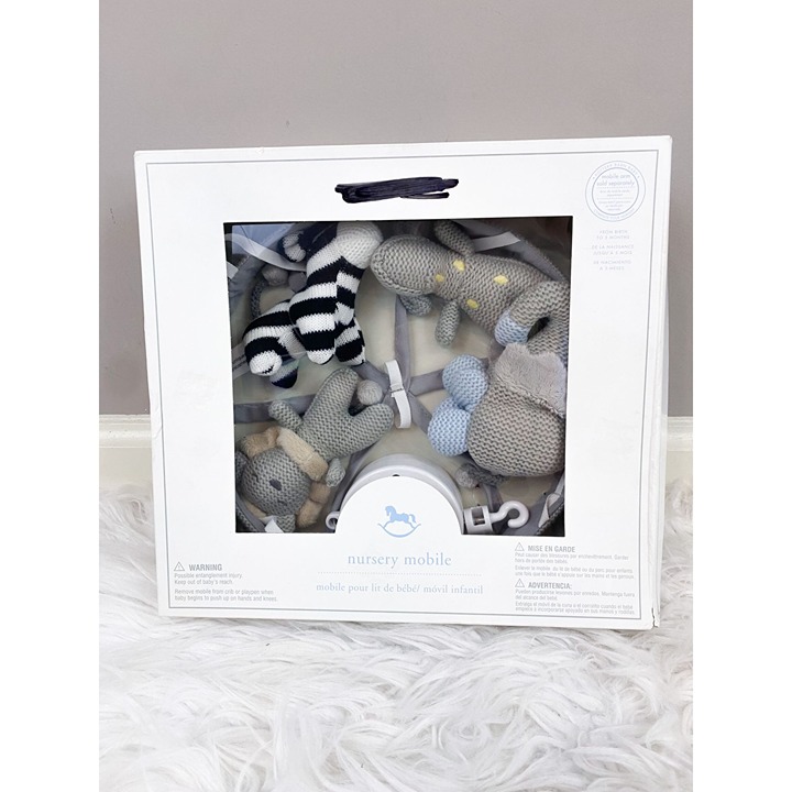 Pottery Barn Kids Knit Animal Friends Gray Musical Crib Mobile NEW