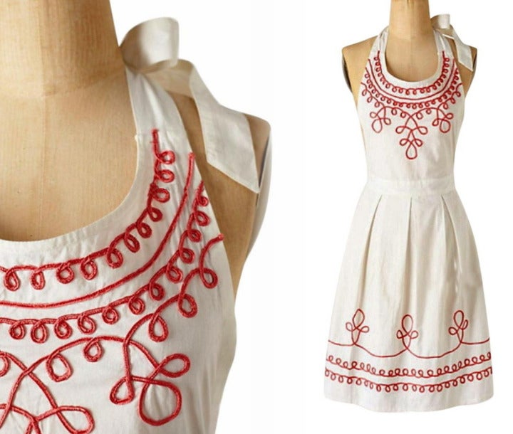 Anthropologie Piped + Pretty Apron Coral