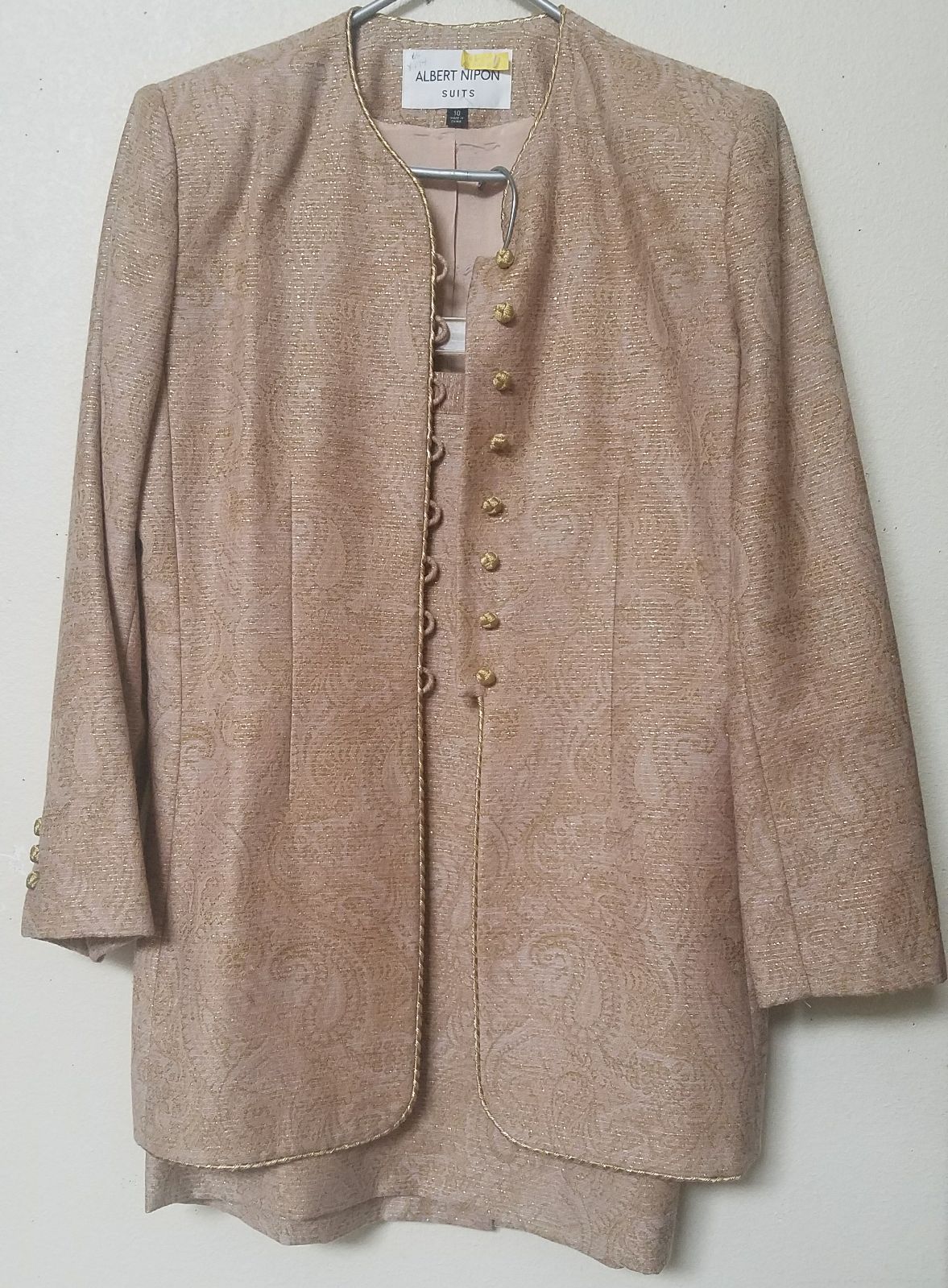 Albert Nipon Pink Gold Wool Skirt Suit