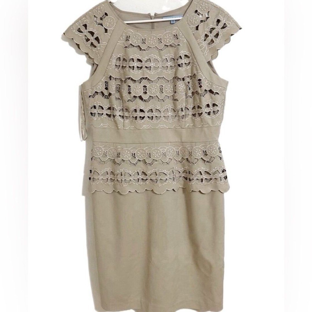 Antonio Melani Beige Lace Eyelet Knee Length Dress Size 12 Tan NWT