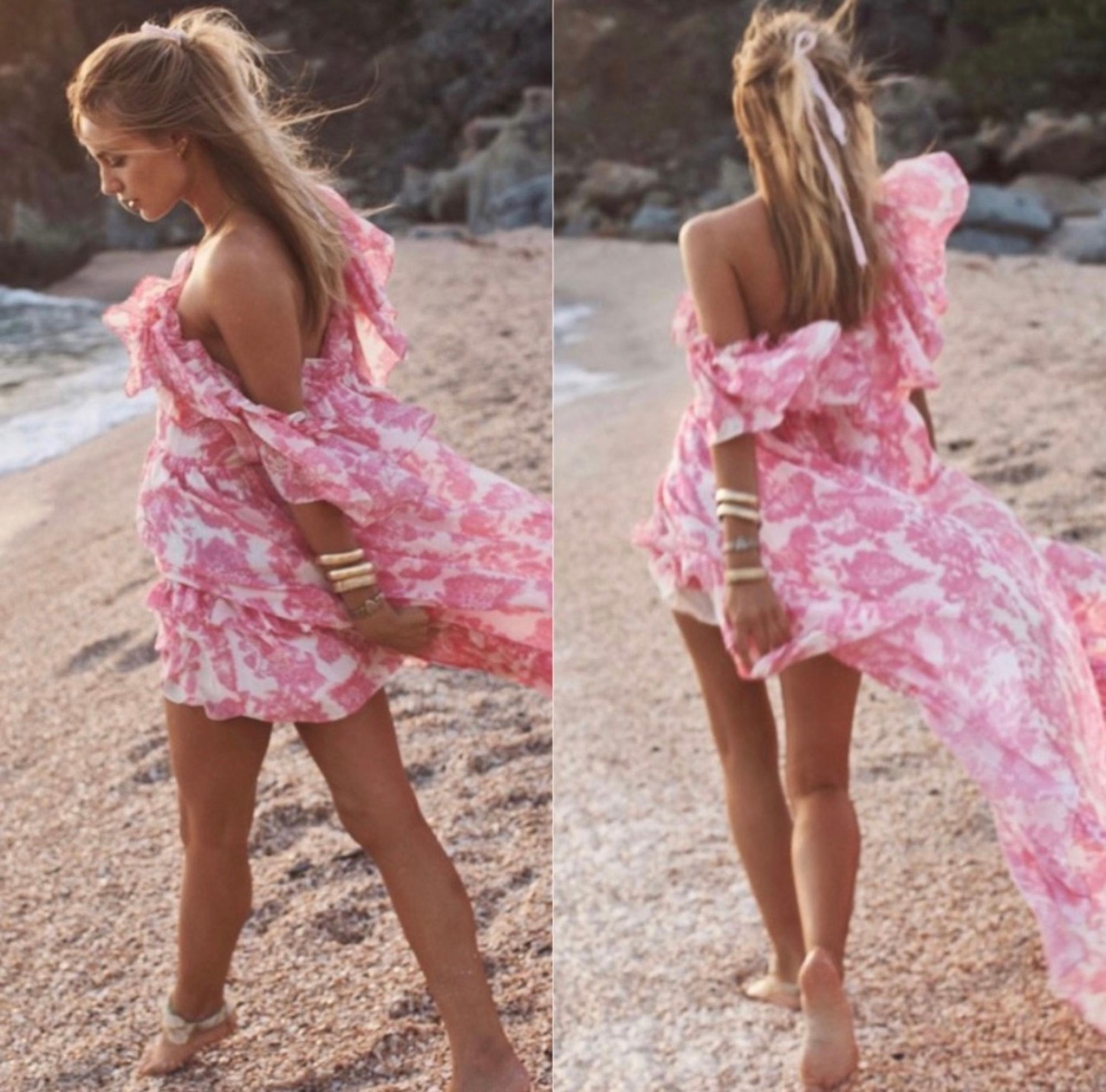 LOVESHACKFANCY Alexia Floral Toile High Low Dress in Pink Gem Sz XS
