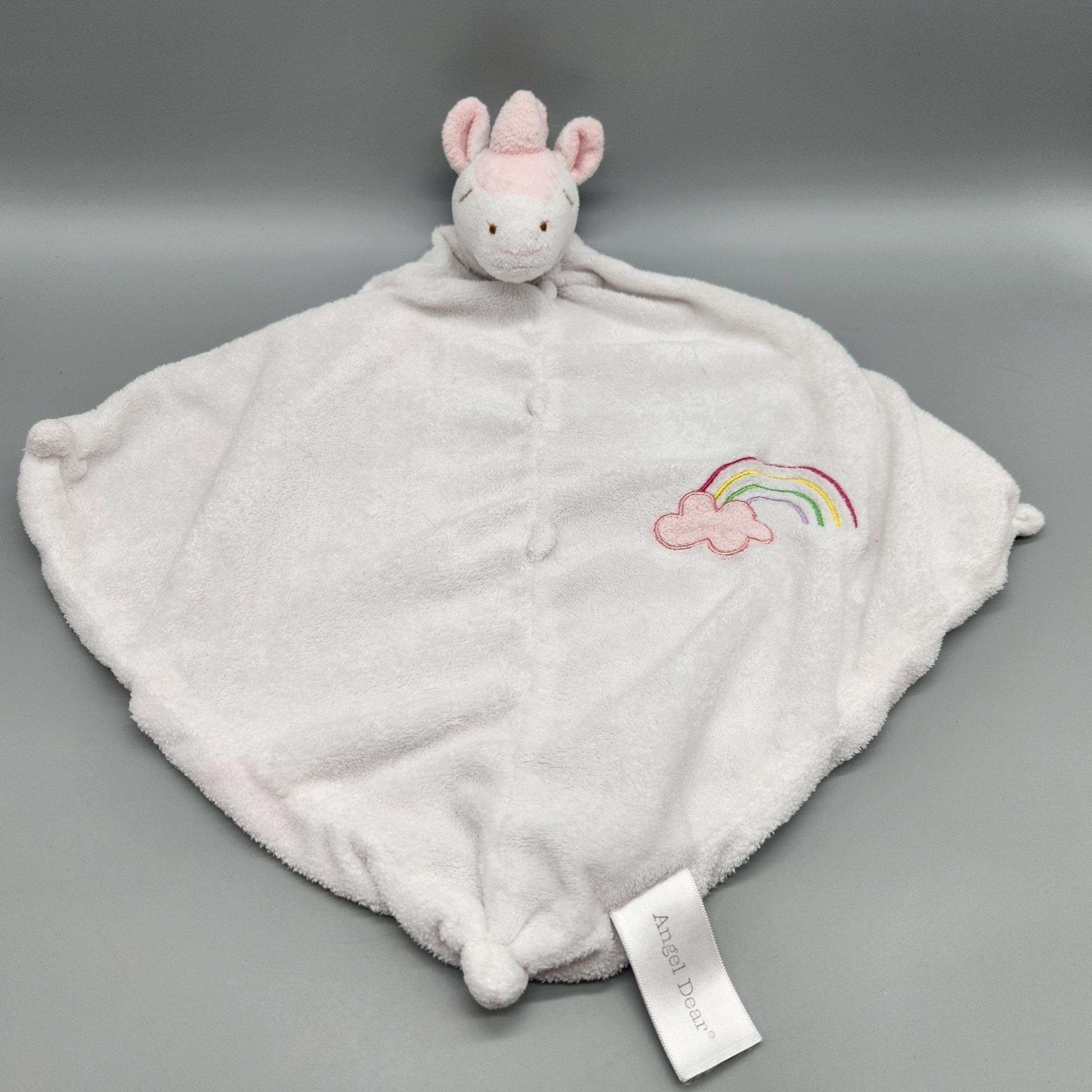Angel Dear Unicorn Rainbow Security Blanket Lovey White Baby Pink Plush Sleeping