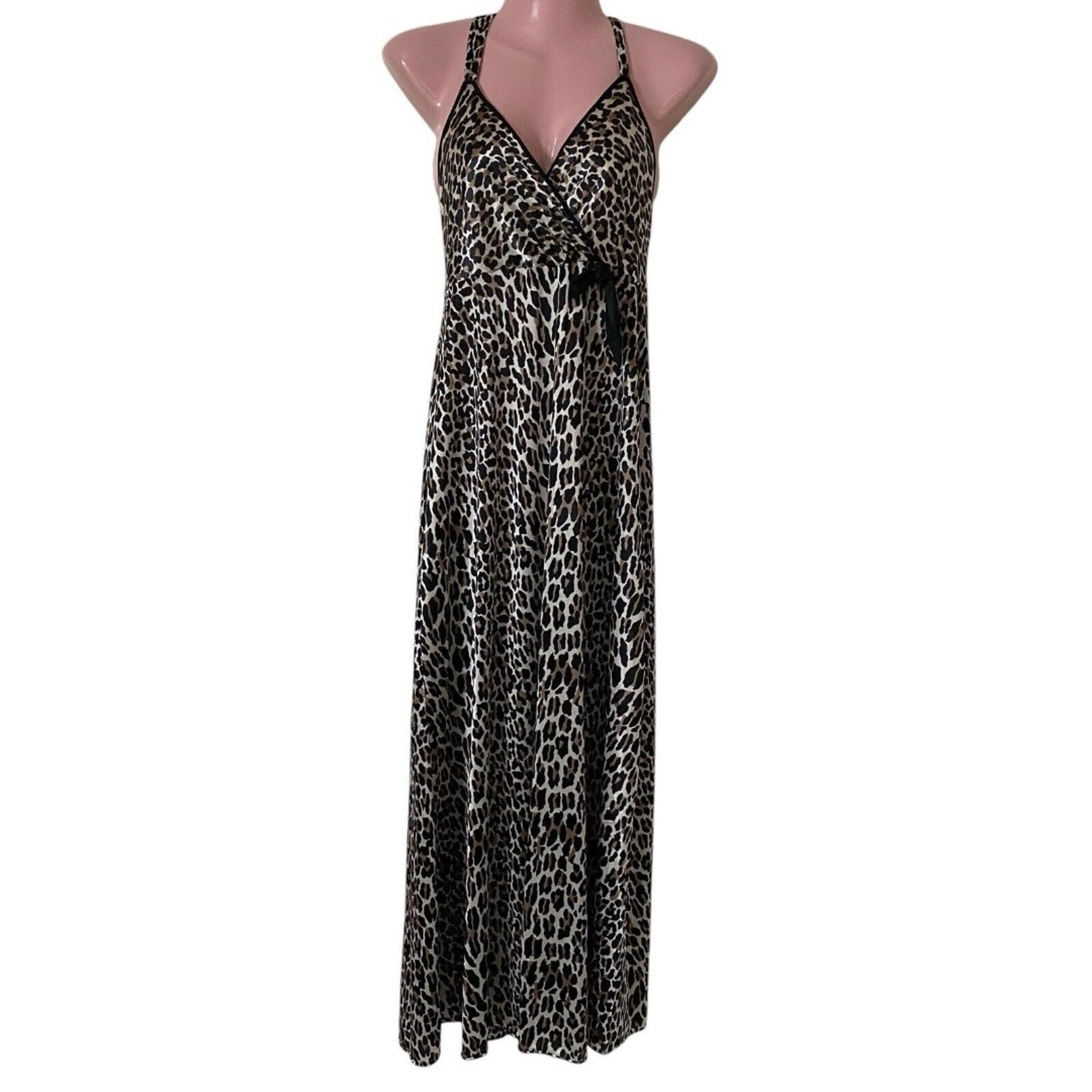 Vintage Vanity Fair Nightgown Women's Size Small Leopard Animal Print Faux Wrap