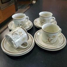 4 sets Royal Doulton Lambethware Sandsprite mugs saucers and toast plate