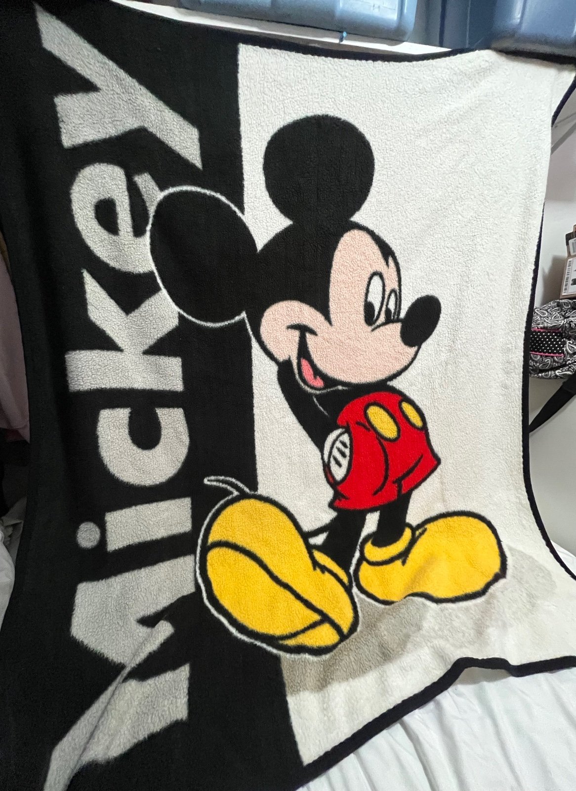 Vintage Biederlack Mickey Mouse Blanket Black White