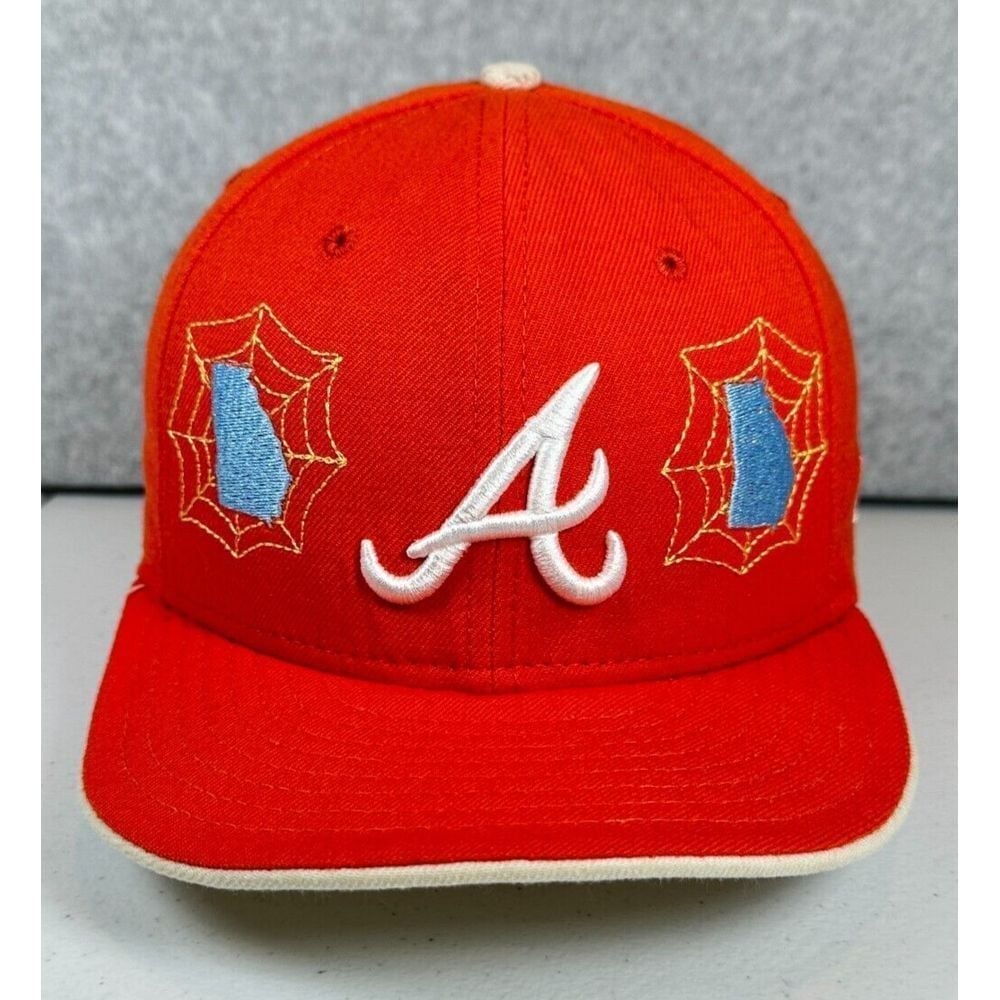 Atlanta Braves New Era 59Fifty Cap Hat Orange Fitted 7 1/2 Wool Made in USA Rare