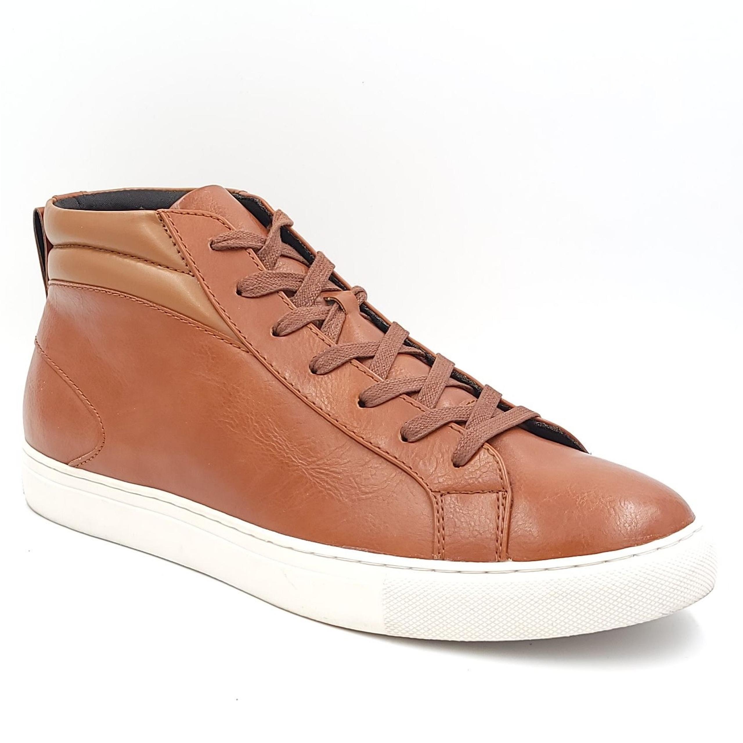 Alfani Men Mid Top Sneakers Jensen Size US 10M Tan Brown Faux Leather