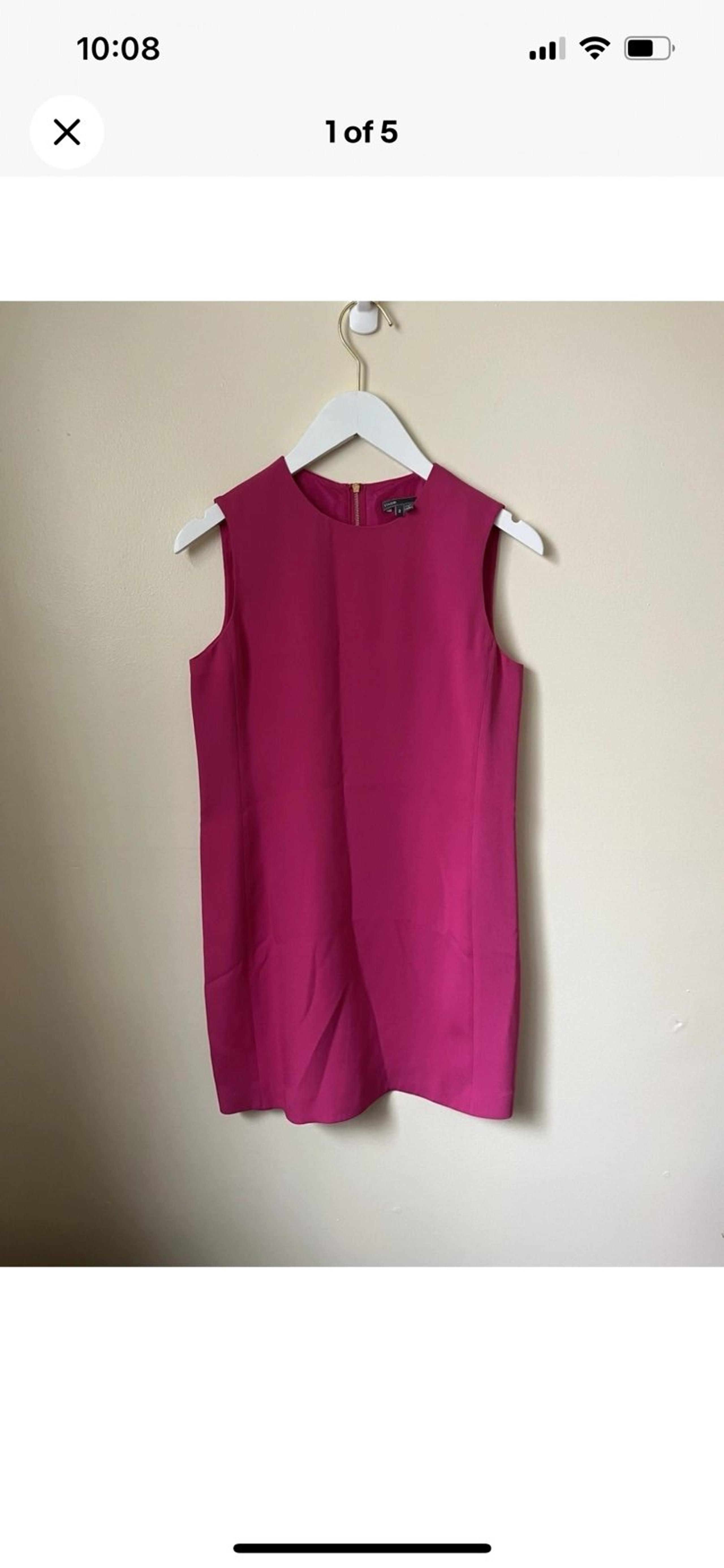 Vince Women’s Mini Hot Pink Sheath Dress 100% Silk Size 2