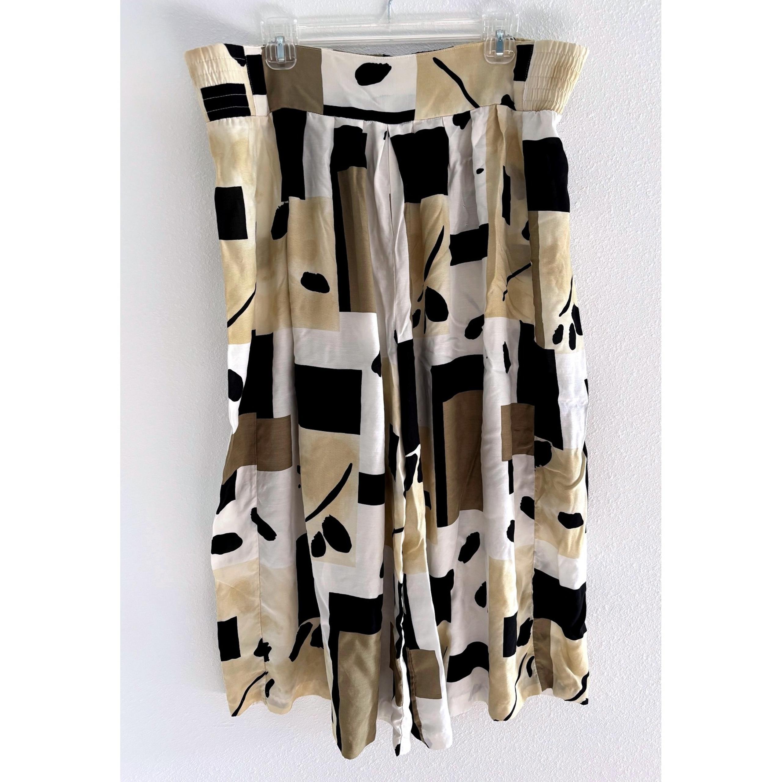 Vintage Melrose Pants Womens 12 Cream Black Wide Leg Artsy Art to Wear Modern