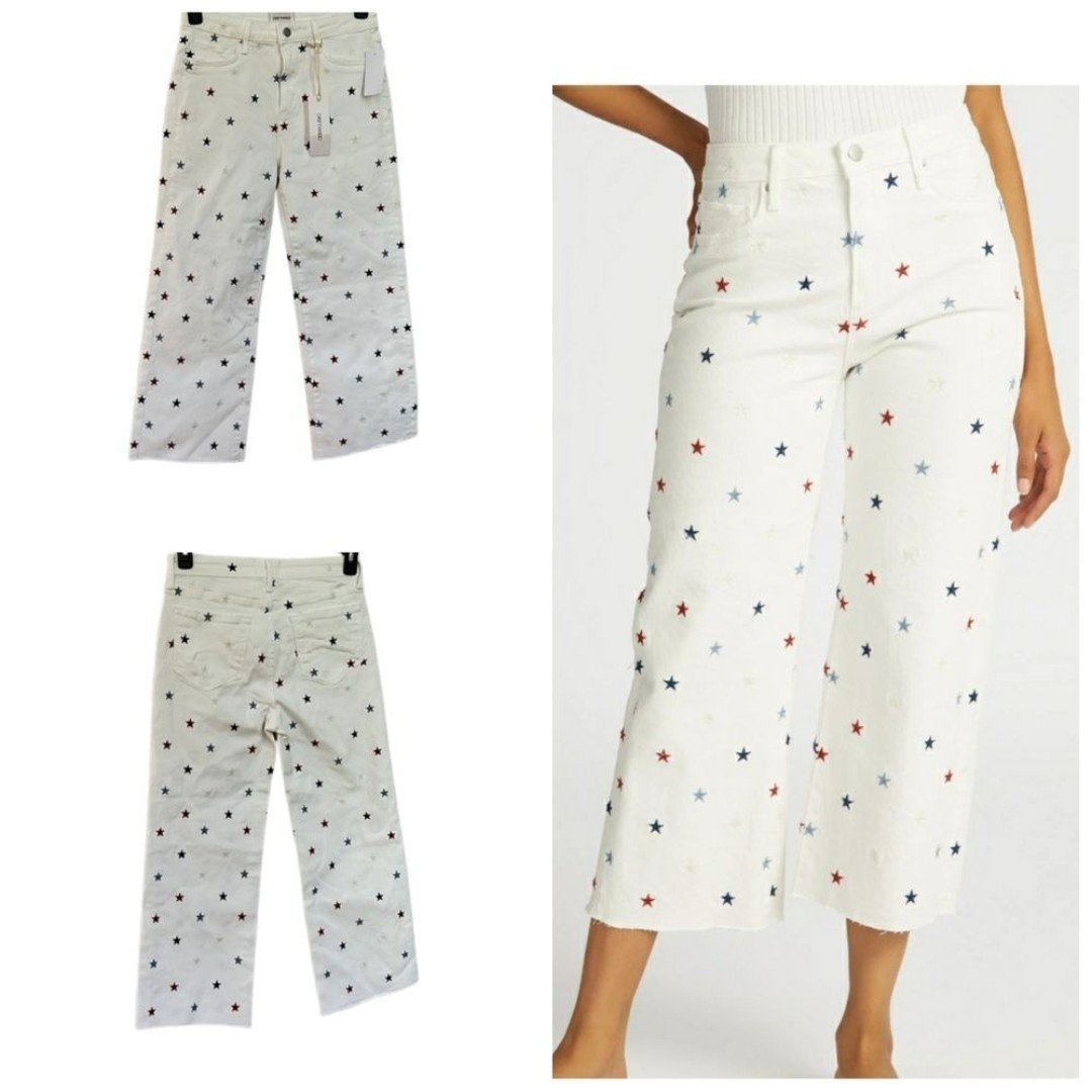 Sundance Driftwood Star Embroidered Multicolored White Wide Leg Cropped Size 30
