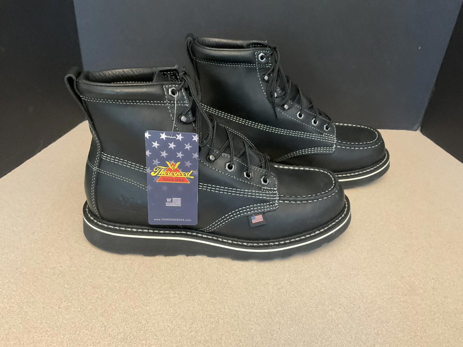 New! Mens Thorogood American Heritage 6 Black Moc Toe Work Boots. Size 10-2E.