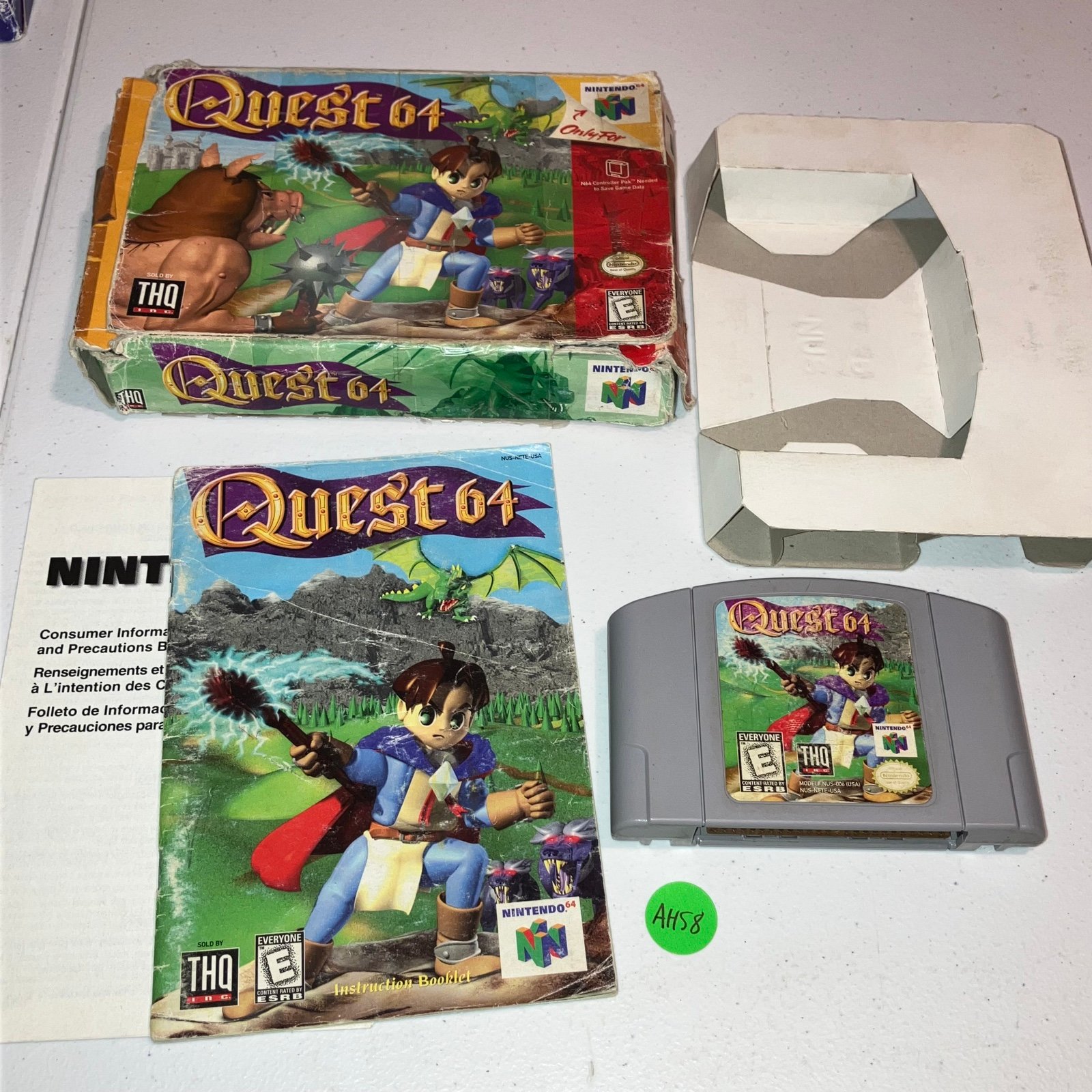 Quest 64 (Nintendo 64 WORN Box Manual Complete CIB N64 AH58