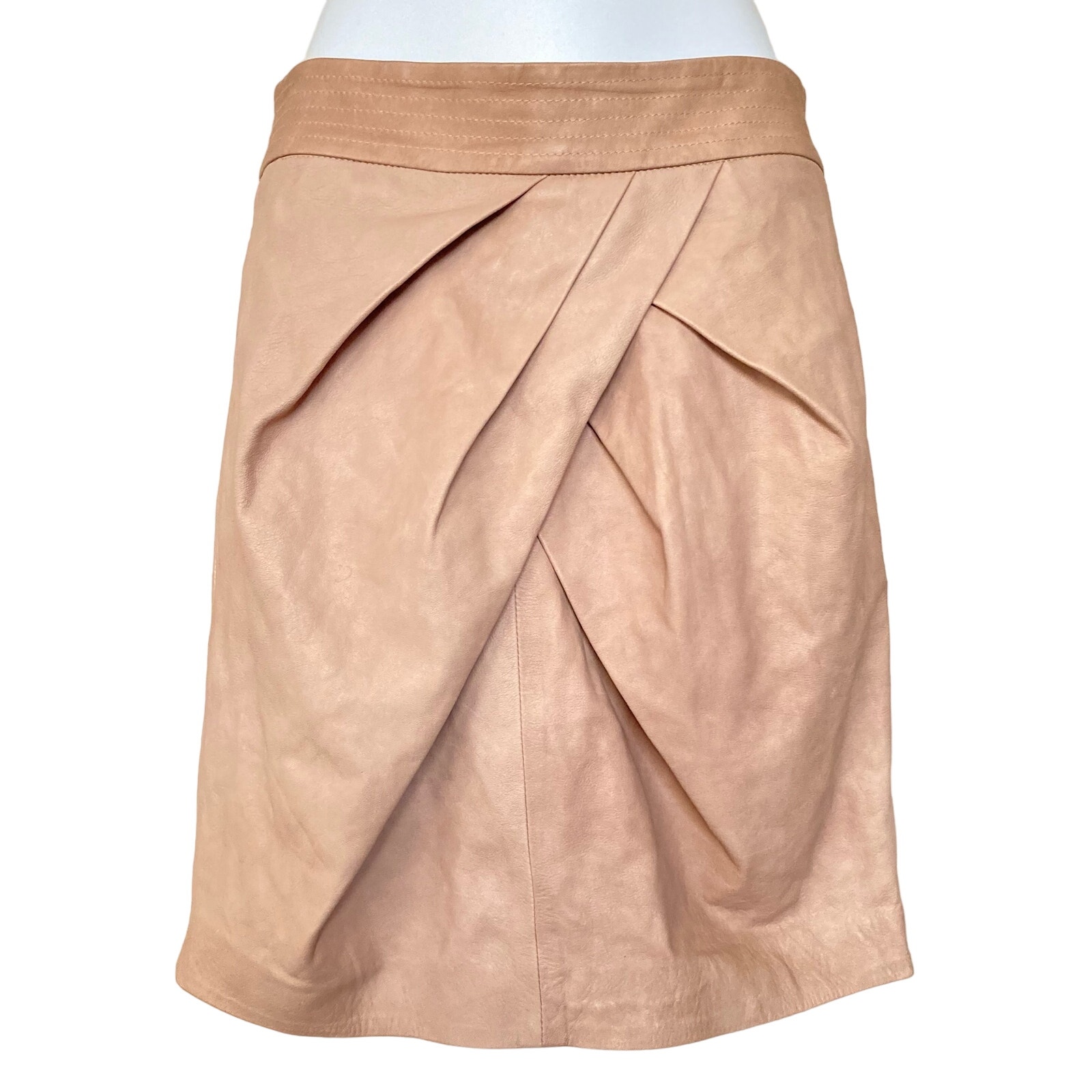 Diane Von Furstenberg Marisa Leather Mini Skirt Pleated Tulip Beige NWT Size 4