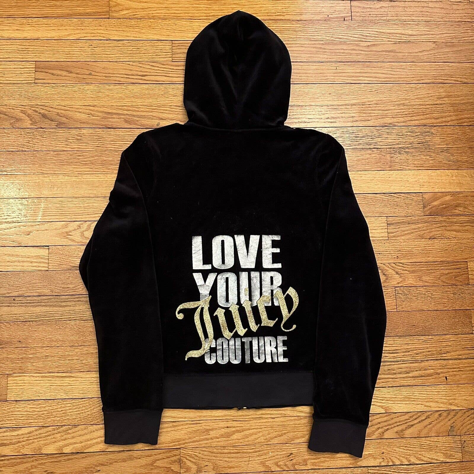 Juicy Couture Black Velour Hoodie Size XL Women Y2K