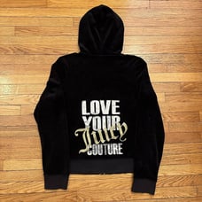 Juicy Couture Black Velour Hoodie Size XL Women Y2K