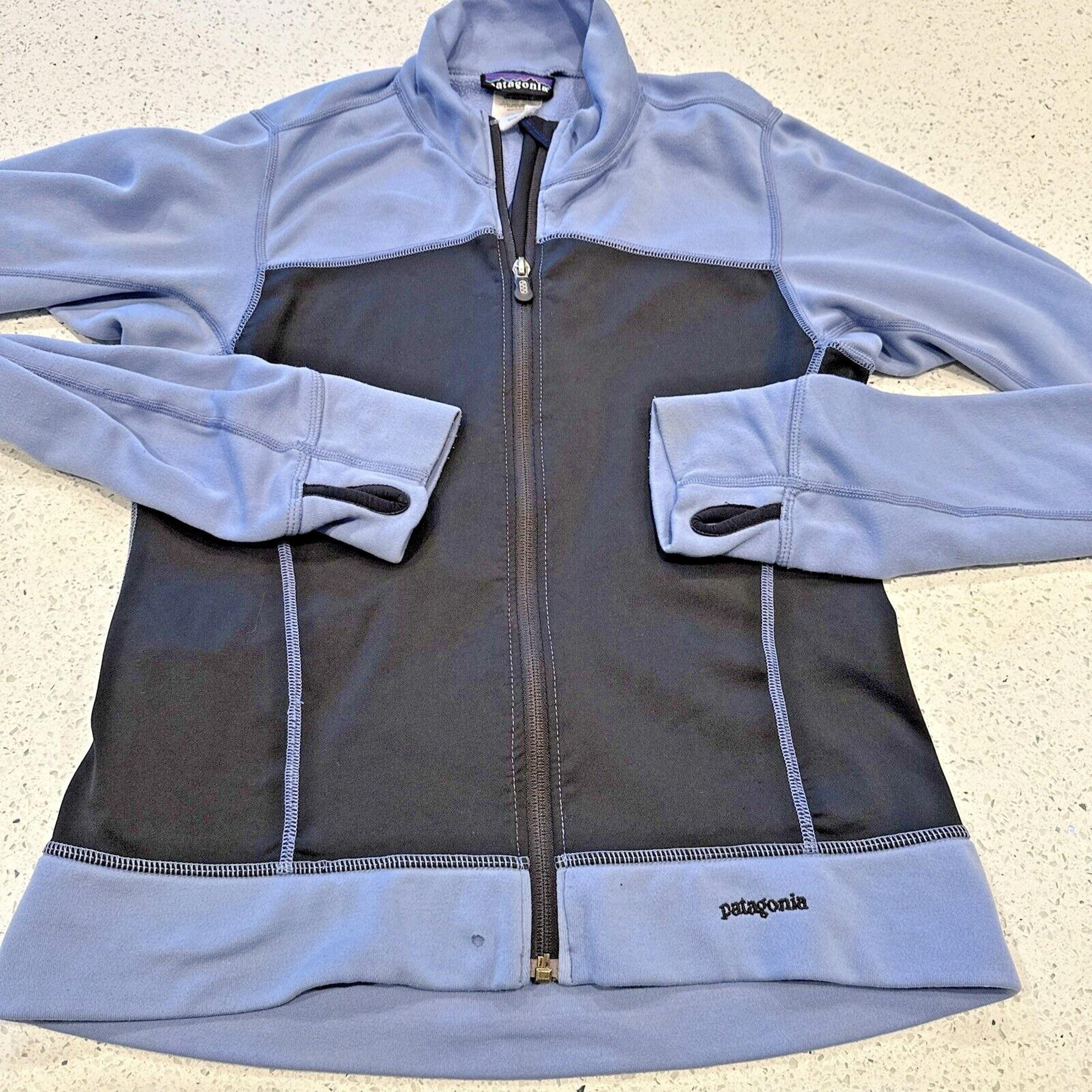 Patagonia Women's Fleece Small Full Zip Jacket Blue & Black Made in USA Vintage
