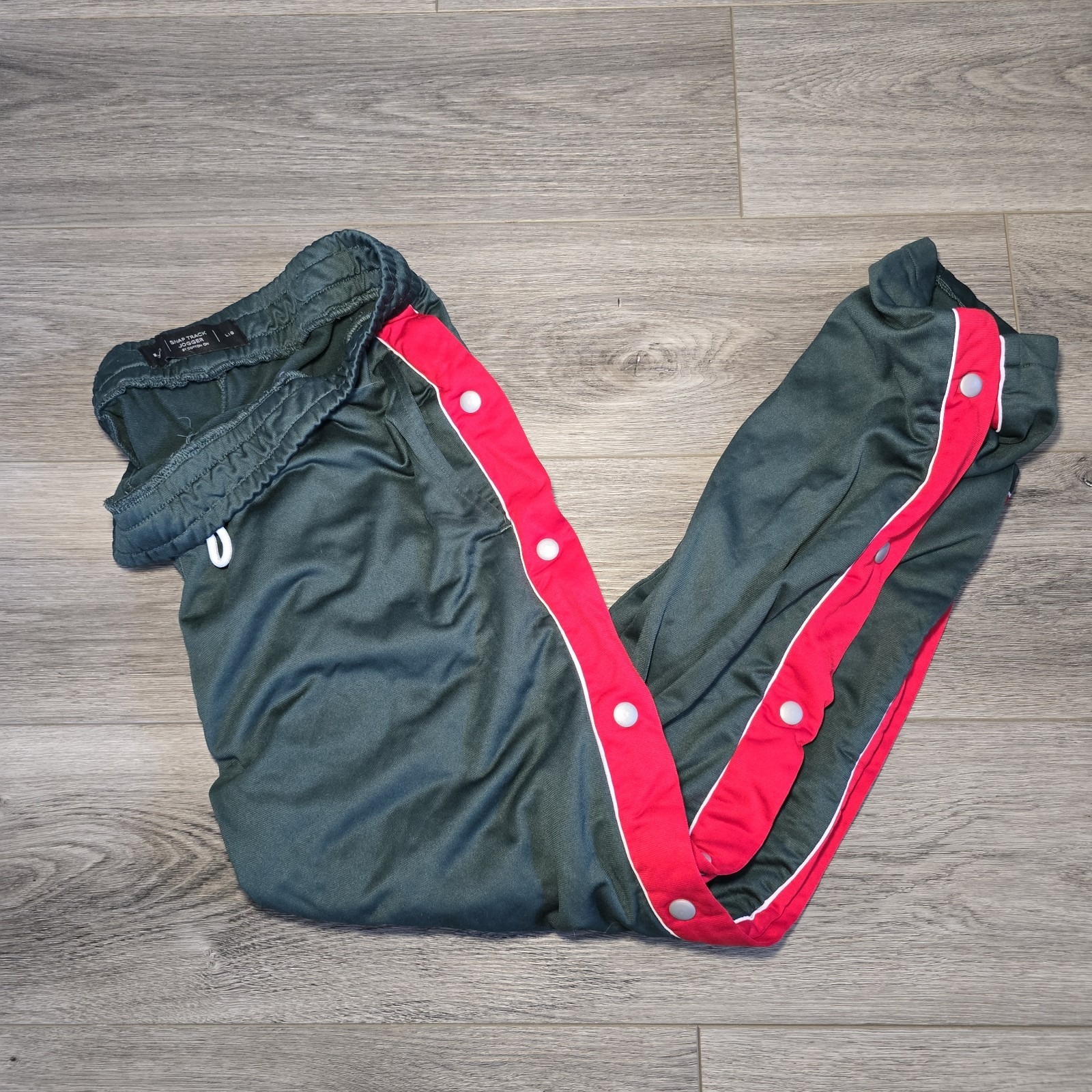 Men's Cotton On Side Leg Snap Button Sidr Snaps Track Pants Green & Red Sz Large