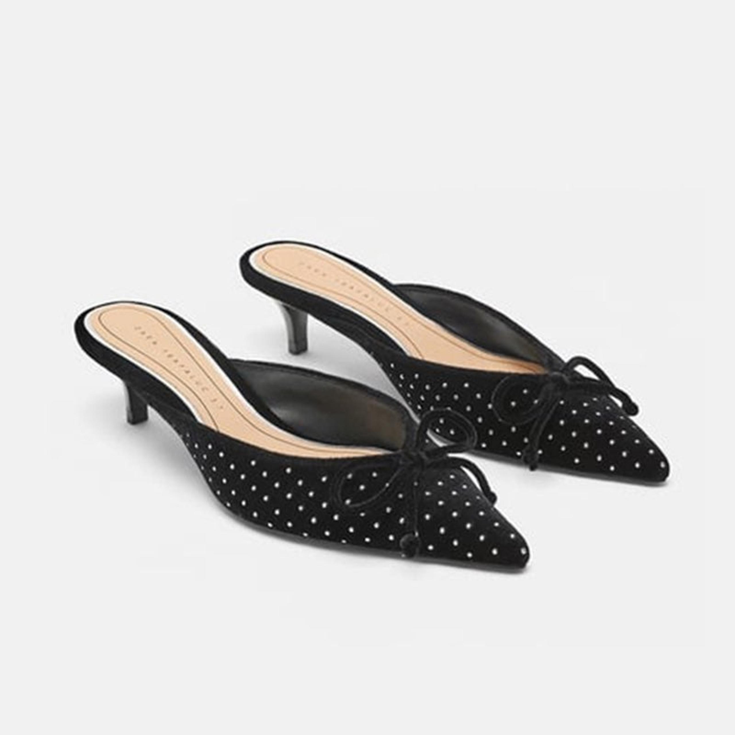 Zara Black Studded Velvet Mules