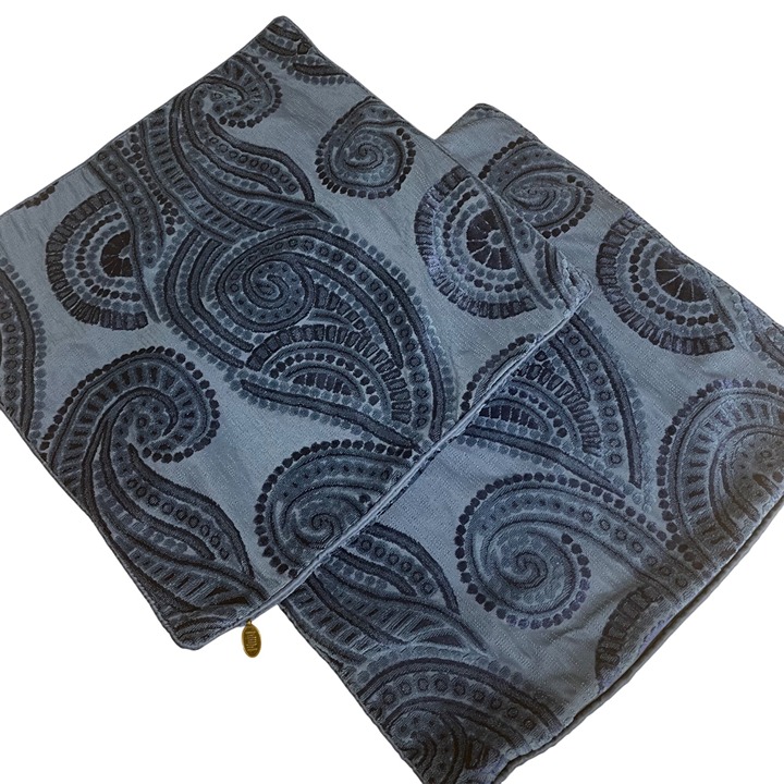 Pier 1 Imports Set of 2 Velvet Square Blue Pillow Covers 17.5 x17.5 
