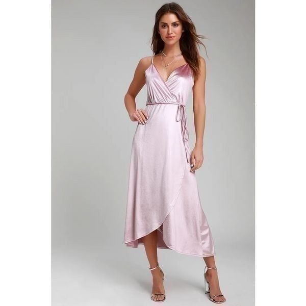 Lulus Starlight Starbright Mauve Pink Velvet High-Low Wrap Dress Size XS