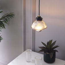 Black Hanging Pendant With Ripple Glass Shade - Industrial Modern Lighting