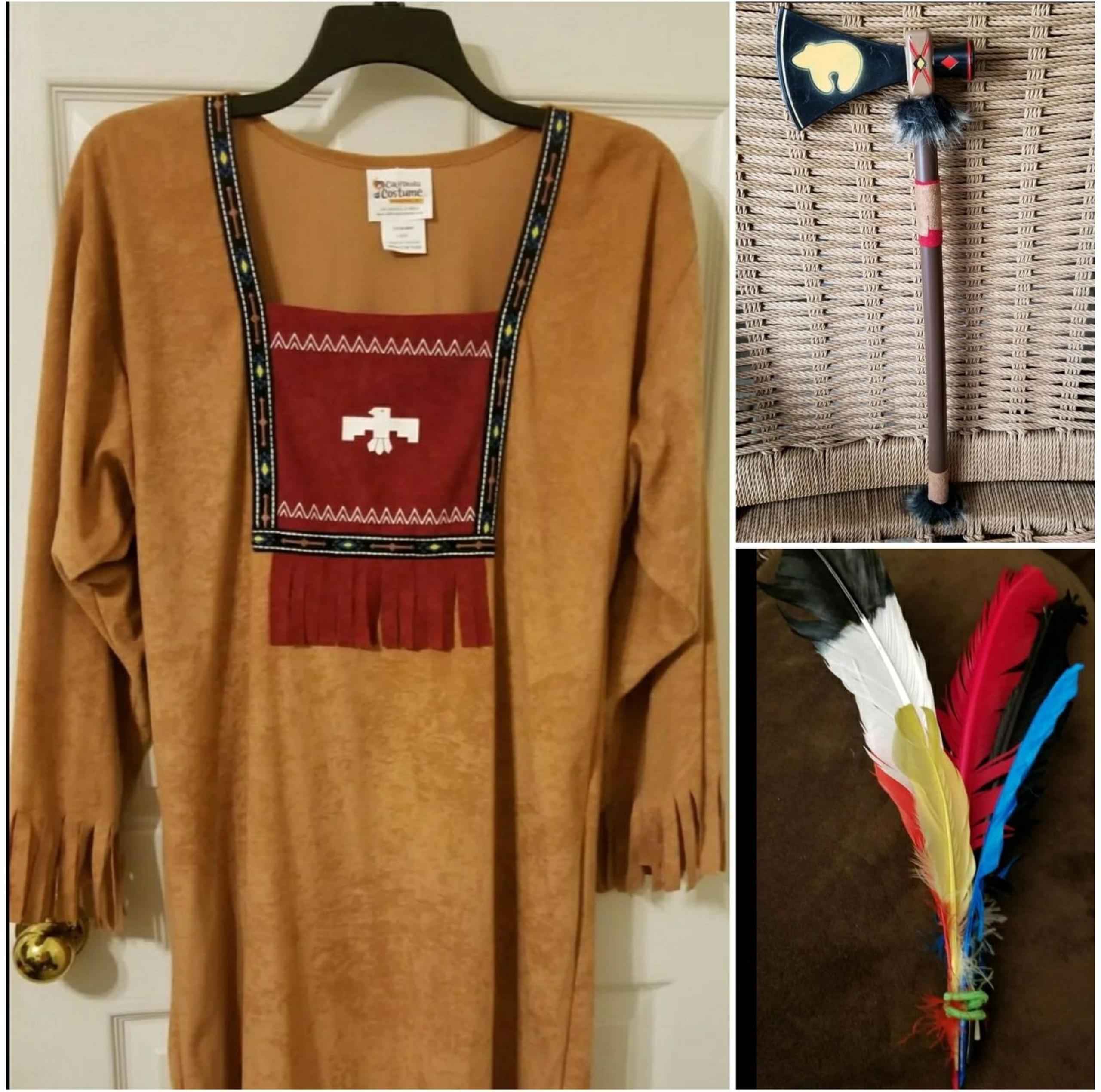 Costume with Dress, Axe, and Feathers