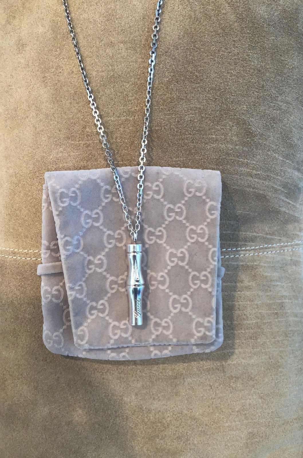 Gucci bamboo silver pendant and necklace