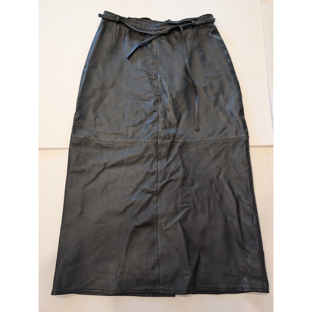 Vintage Genuine Leather Midi Skirt Black Office Siren Women's Workwear S/M