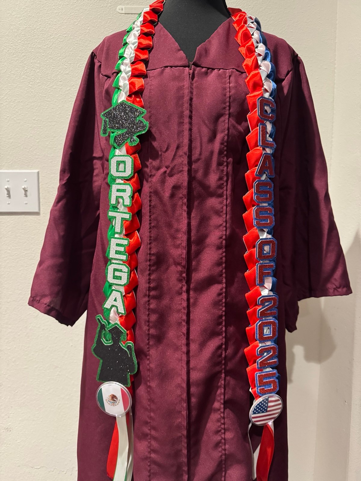 Mexican American graduation lei personalized name