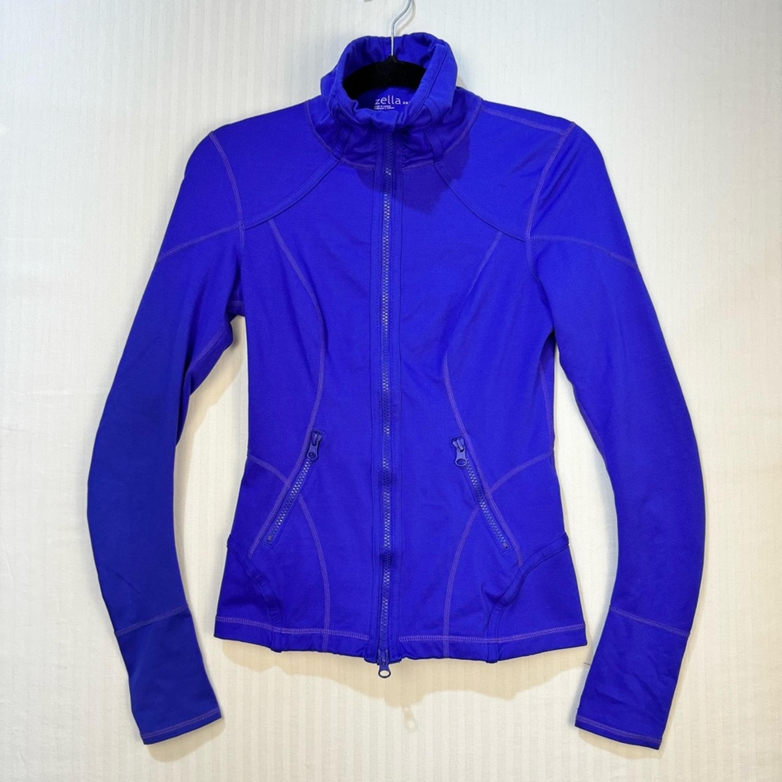 Zella Blue Activewear Full-Zip Fitted Jacket Women's Size X-Small Thumb Loops