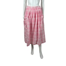 Vintage 80s Plaid Skirt Womens Small Retro 1950s Style Pink Picnic Midi