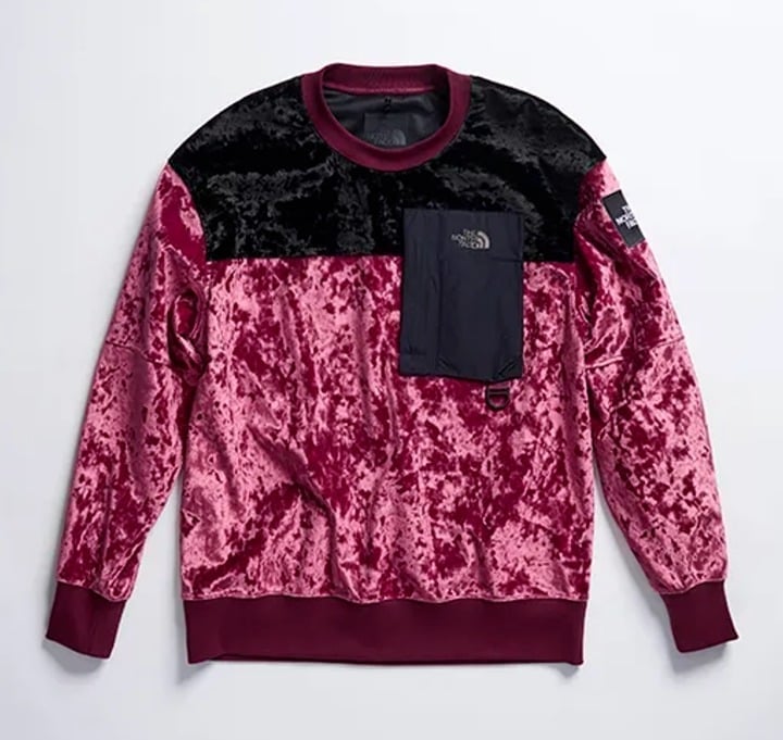 The North Face Velvet Color Block Crew Neck Sweatshirt Burgundy Streetwear sz M