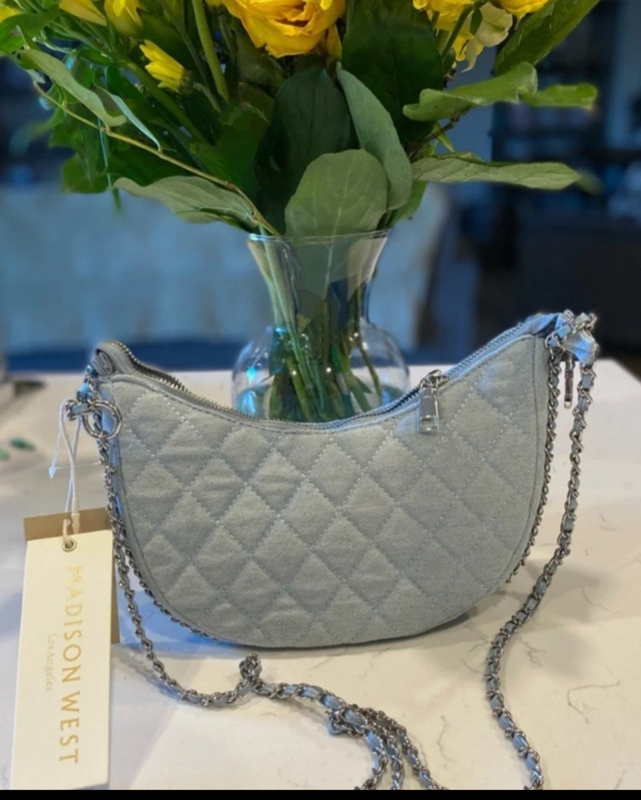 New Madison West Authentic Quilted Denim Shoulder Bag Y2K Style