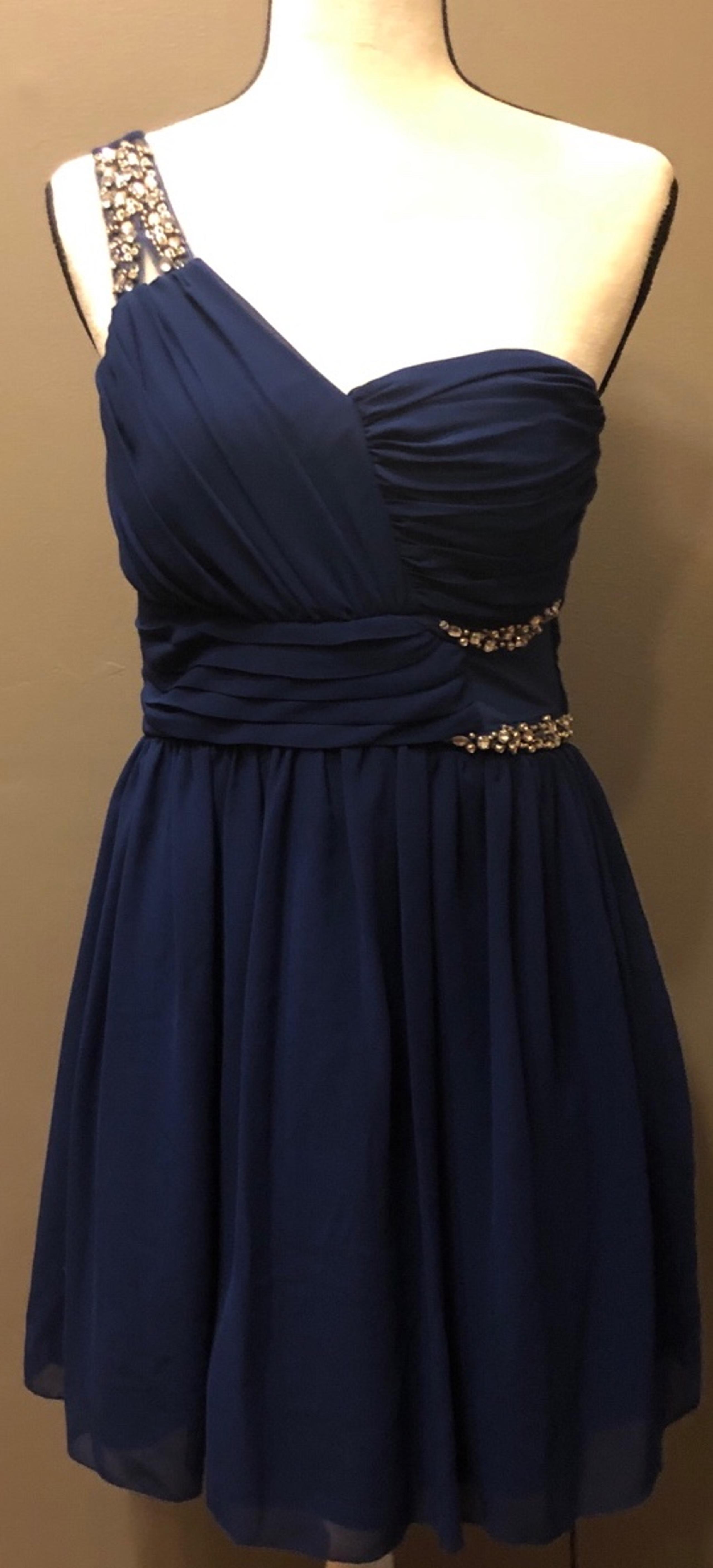Blue NWT rhinestone City triangles evening cocktail dress