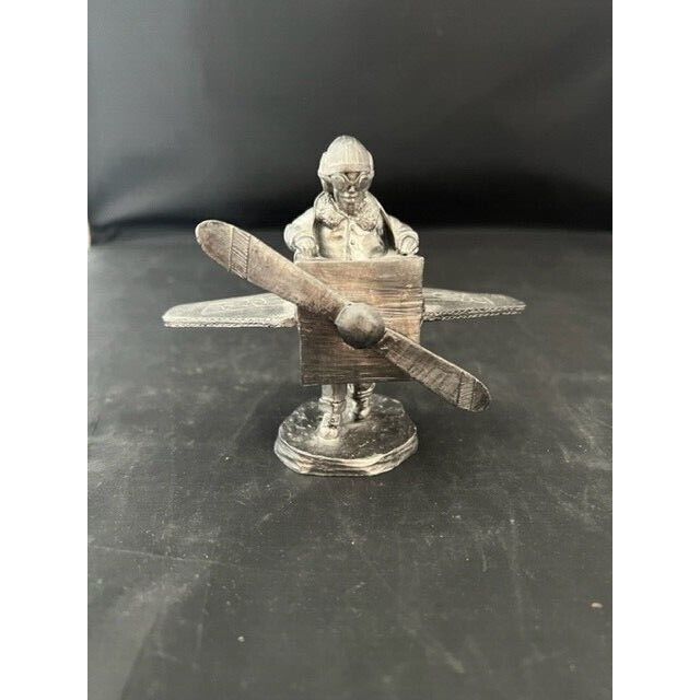 Michael Ricker Pewter Figurine Faux Airplane w Walking Boy Pilot 1995